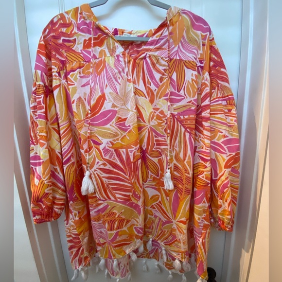 C&C California Other - C&C California Tropical Floral Boho Tassel Peasant Tunic Coverup Blouse Large